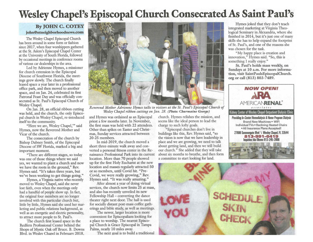 Wesley Chapel's Episcopal Church Consecrated As Saint Paul's